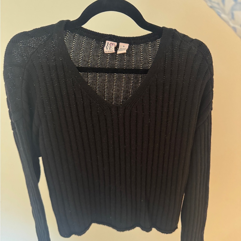 Love By Design Black Ribbed V-Neck Sweater